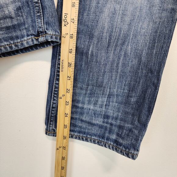 Express Straight Jeans Womens Size 12 34x26 Whiskered Button Fly Steampunk 2009 - Picture 9 of 12